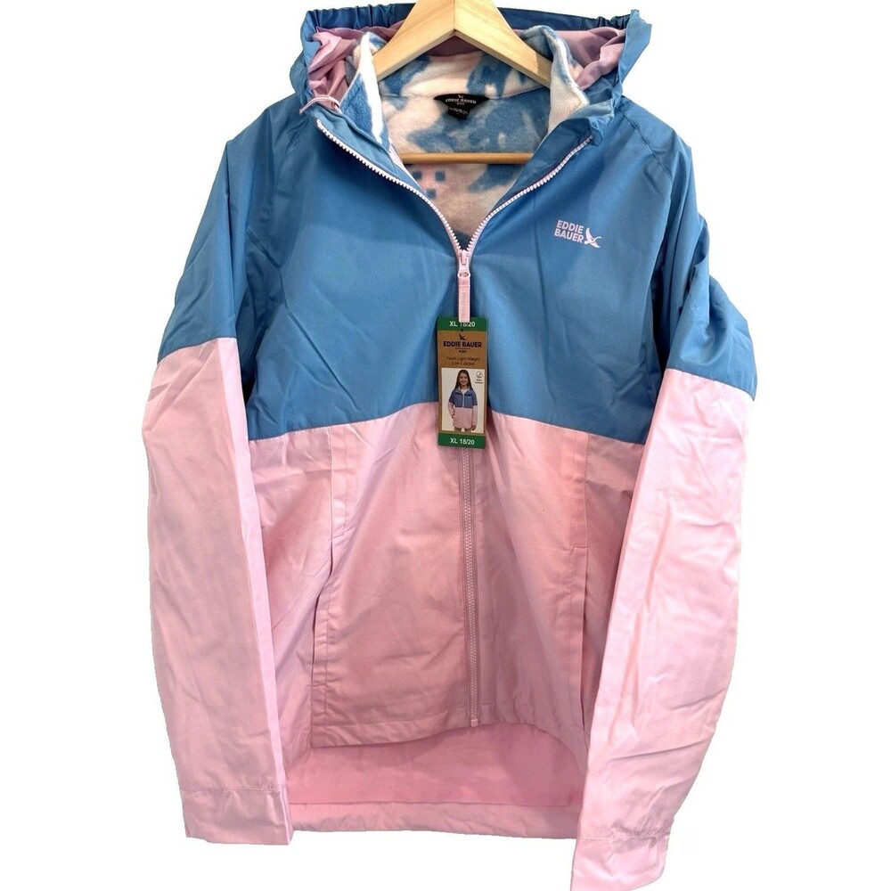 NWT Eddie Bauer Coat Girls 18/20 XL Pink Blue 3-in-1 System Jacket Zip In Fleece